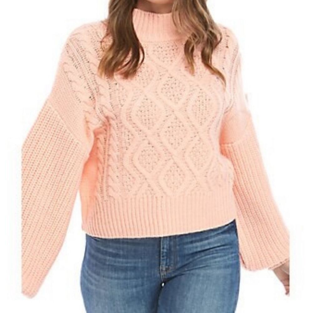 KAARI Blue Women's Orange Cable Knit Mock Neck Sweater Sz Medium